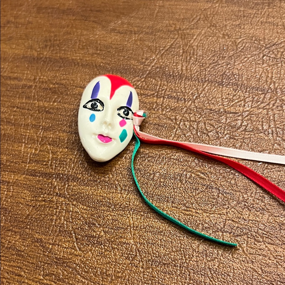 Colorful Mask Pendant with Ribbons Pin